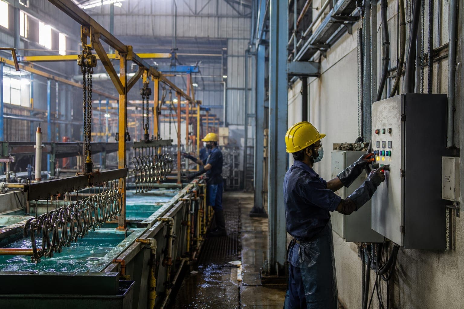 Corrosion-resistant electrical control panel on an electroplating shop floor