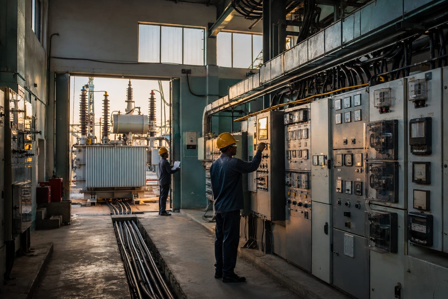 Metering and distribution panel in a power substation control room